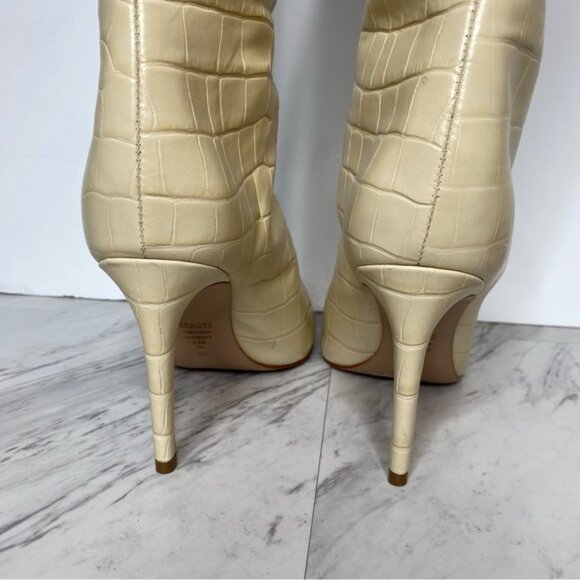 Schutz Maryana Eggshell Croc Embossed Leather Tall Heeled Boot 8 1/2 B - Picture 4 of 16